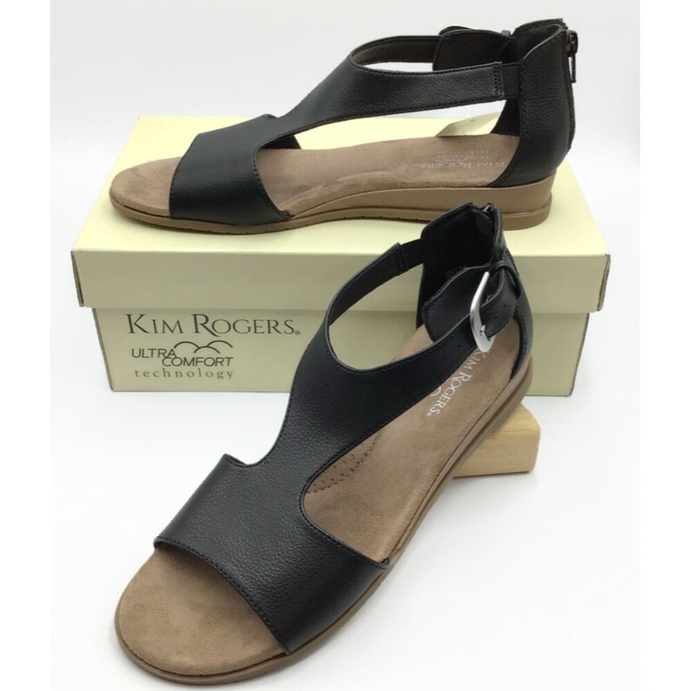 Kim Rogers Finley Sandals Womens 9 Black Ultra Comfort Flat Gladiator Open Toe